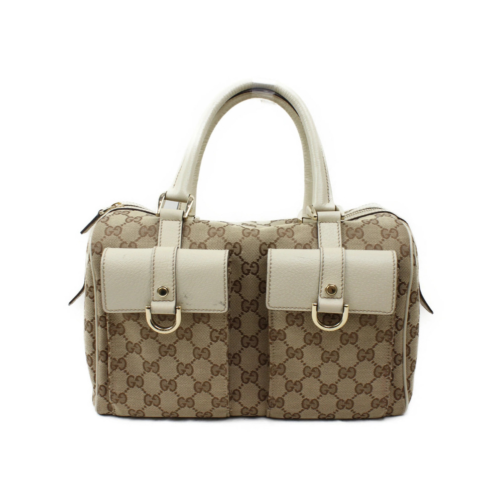 Gucci Boston Bag Leather Canvas White